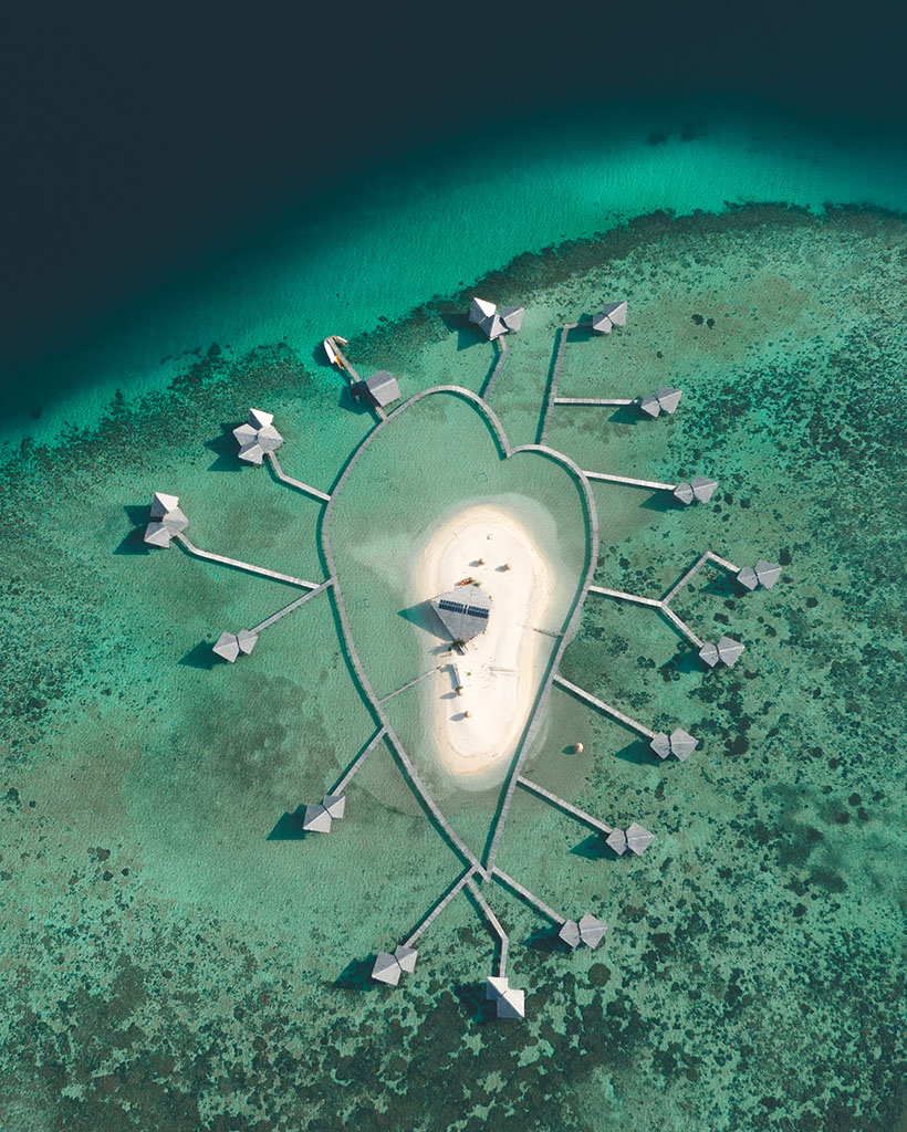 Drone shot of Pulo Cinta island in Indonesia