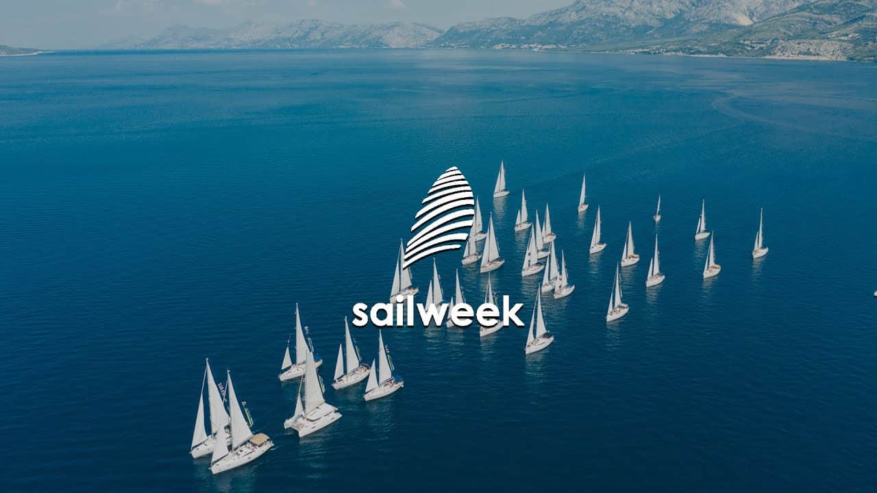 Sailweek Croatia - Campaign Aerial drone shot of Sailweek sailing regatta fleet on the Croatian Adriatic coast for brand campaign by WeDo Creative Films